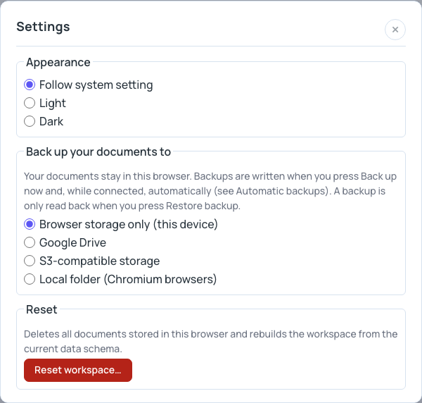 The Settings window